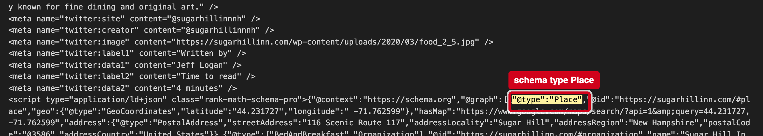 Screenshot: Machines are told you are a "Place", not an inn